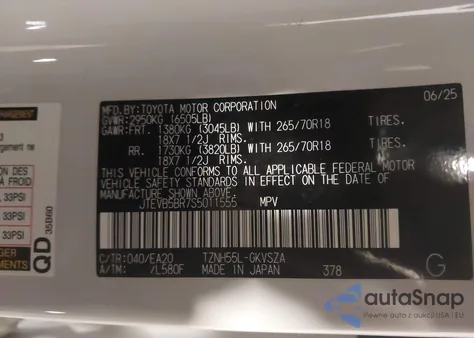 2025 Toyota 4Runner Hybrid Trd Off Road Premium from USA, damaged, VIN JTEVB5BR7S5011555